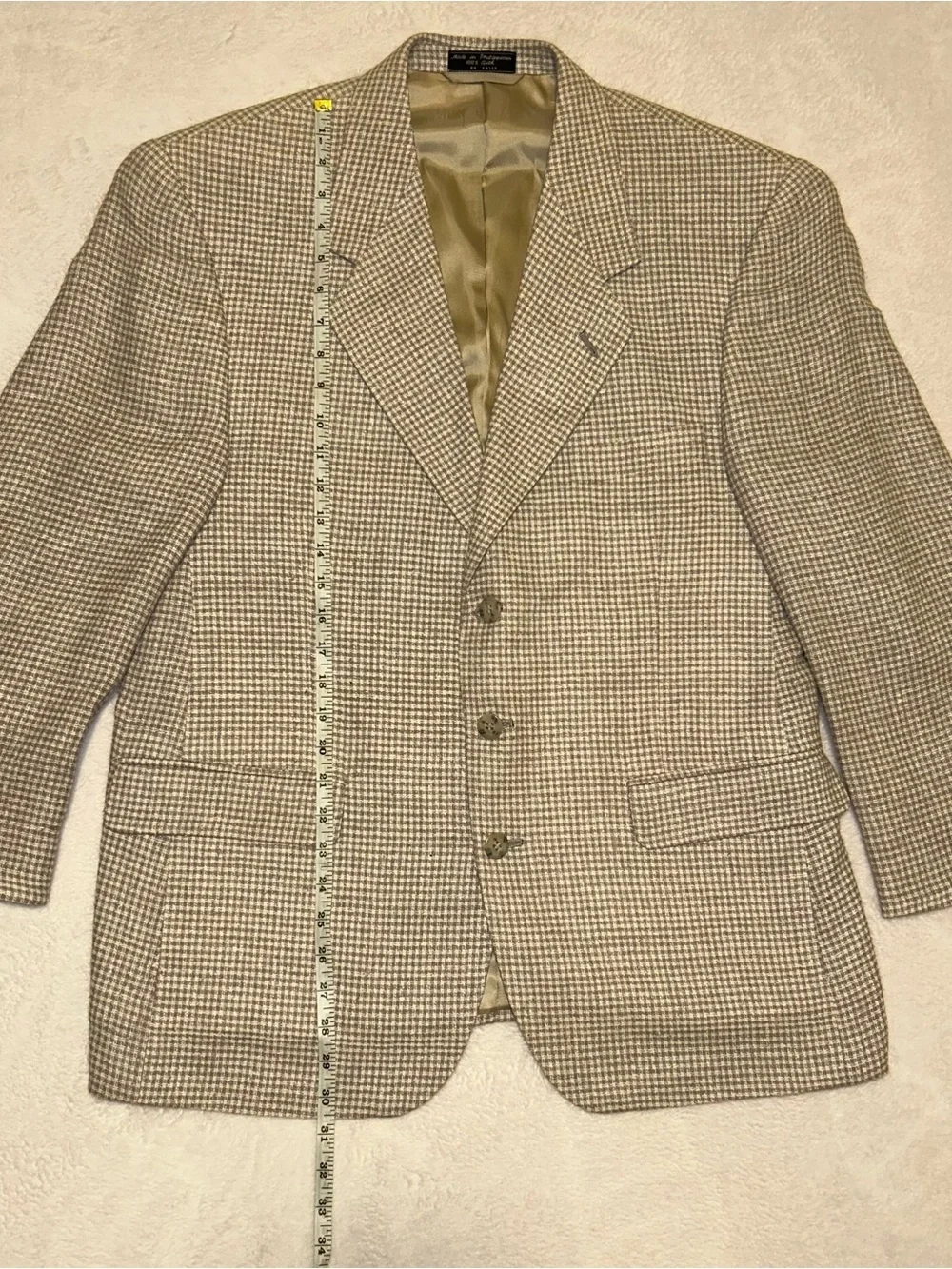 Vintage Bert Pulitzer 42S Beige/Gray Gingham Sport Coat Blazer Mens pure silk